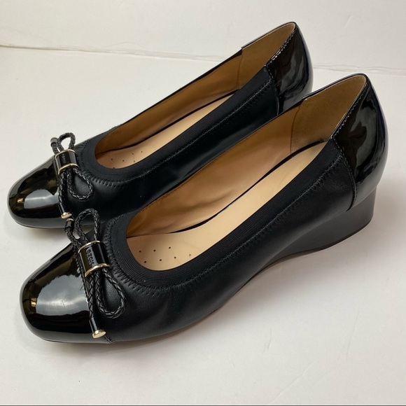 Geox Respira Black Floralie Round Toe Slip On Wedges with Bow Detail Size 9/39 - Picture 3 of 12